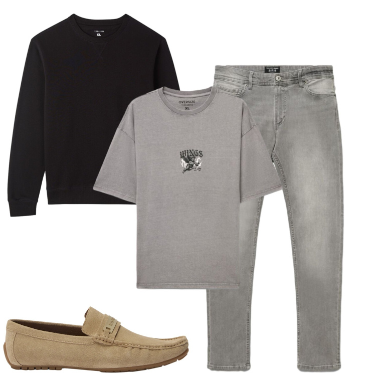 Outfit uomo - Total look #2480000. Stile Casual per Tutti i giorni. Abbinamento con scarpe stringate, felpe, jeans skinny, t-shirt.