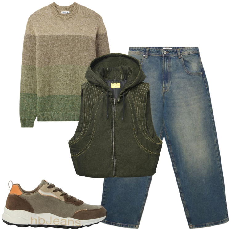 Outfit uomo - Total look #2480004. Stile Casual per Tutti i giorni. Abbinamento con sneakers, gilet, maglieria, jeans.