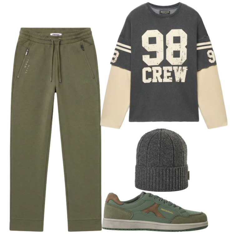 Outfit uomo - Fall. Stile Casual per Tutti i giorni. Abbinamento con sneakers, pantaloni, berretti, felpe.