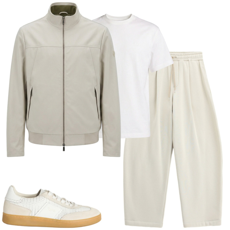 Outfit uomo - City. Stile Casual per Tutti i giorni. Abbinamento con bomber, sneakers, t-shirt, pantaloni.