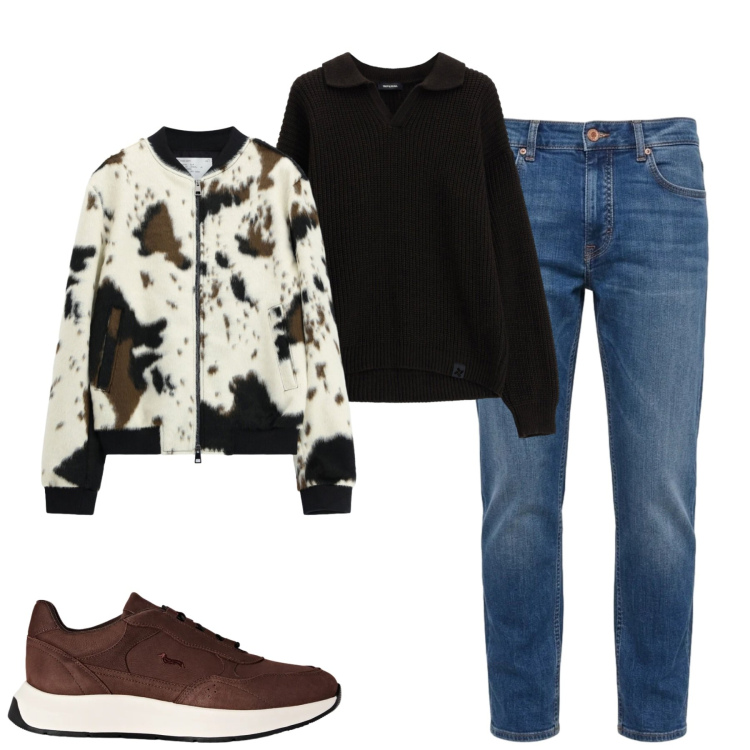 Outfit uomo - Imperial. Stile Casual per Tutti i giorni. Abbinamento con jeans, sneakers, bomber, maglieria.