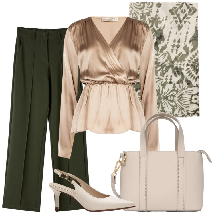 Outfit donna - La blusa avorio. Stile Basic per Tutti i giorni. Abbinamento con foulard, bluse, borse a tracolla, pantaloni, décolleté.