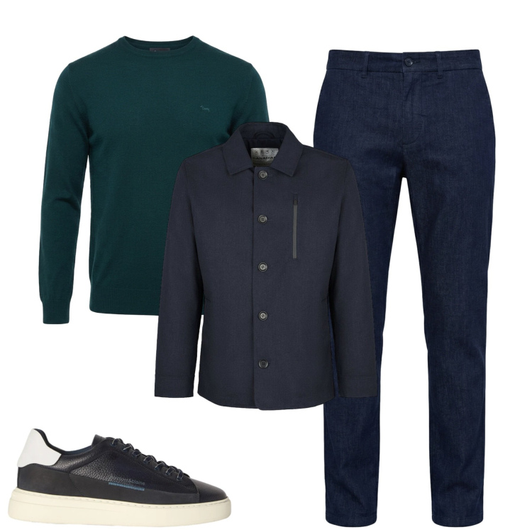Outfit uomo - City. Stile Urban per Tutti i giorni. Abbinamento con sneakers, maglieria, pantaloni chino, piumini.