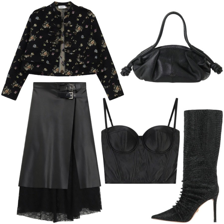 Outfit donna - Gotica. Stile Vintage retrò per Serata fuori. Abbinamento con top, blazer, gonne longuette, borse a mano, stivali.