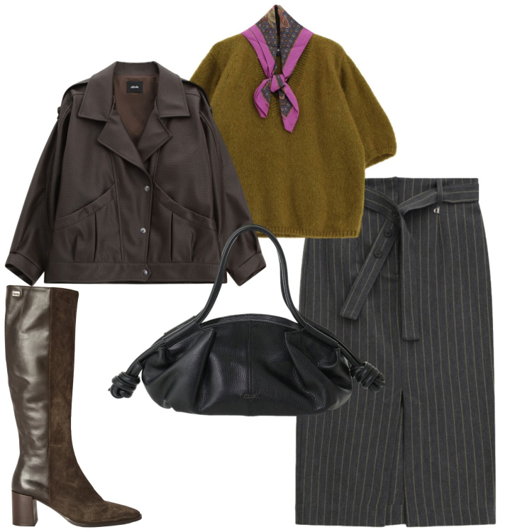 Outfit donna - Dixie. Stile Casual chic per Tutti i giorni. Abbinamento con stivali, giacche, maglieria, borse a mano, gonne longuette.