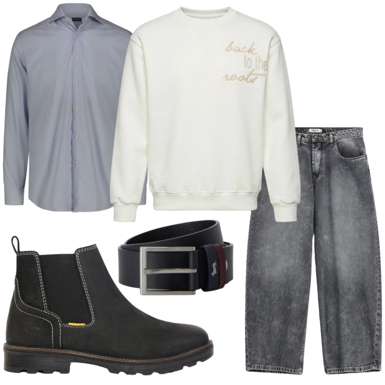 Outfit uomo - Casual style. Stile Trendy per Tutti i giorni. Abbinamento con cinture, felpe, jeans, camicie, stivali e stivaletti.