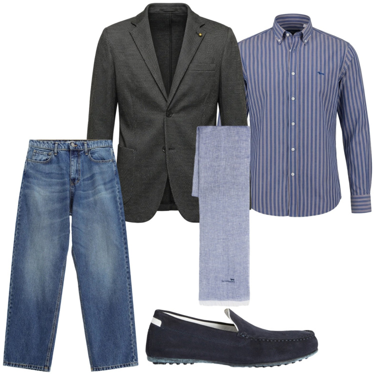 Outfit uomo - Stile minimal. Stile Trendy per Tutti i giorni. Abbinamento con camicie, scarpe stringate, sciarpe, jeans, giacche.