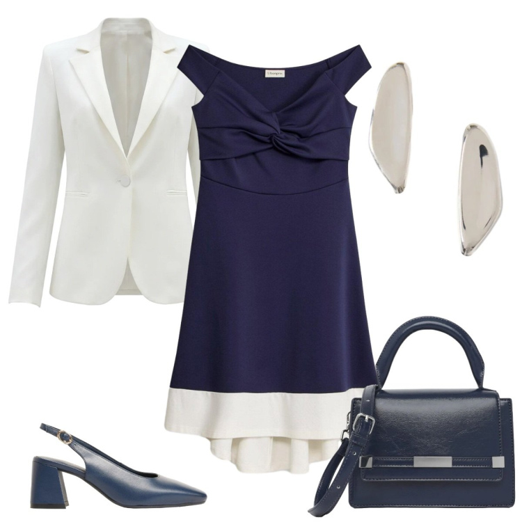 Outfit donna - Cerimonia. Stile Basic per Cerimonia. Abbinamento con vestiti, décolleté, borse a tracolla, blazer, orecchini.