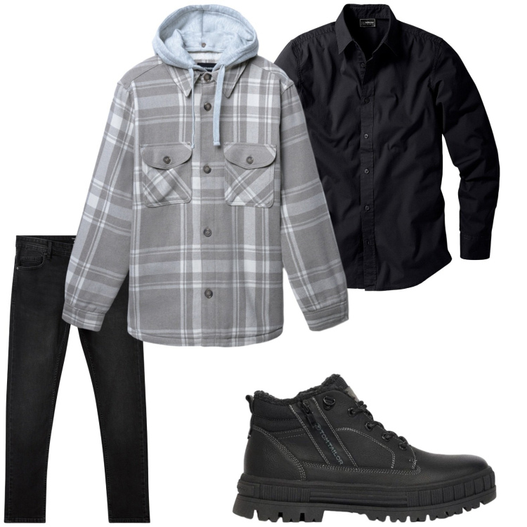 Outfit uomo - Minimal fashion. Stile Casual per Tutti i giorni. Abbinamento con jeans skinny, cappotti, camicie, stivali e stivaletti.