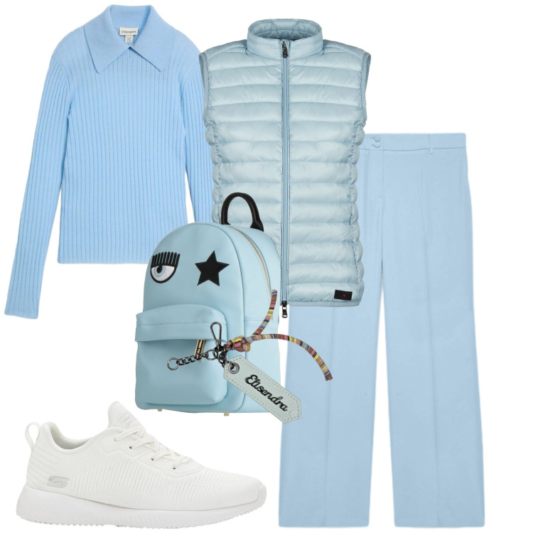 Outfit donna - Scuola. Stile Casual per Scuola/Università. Abbinamento con zaini, sneakers, maglieria, pantaloni, piumini, portachiavi.