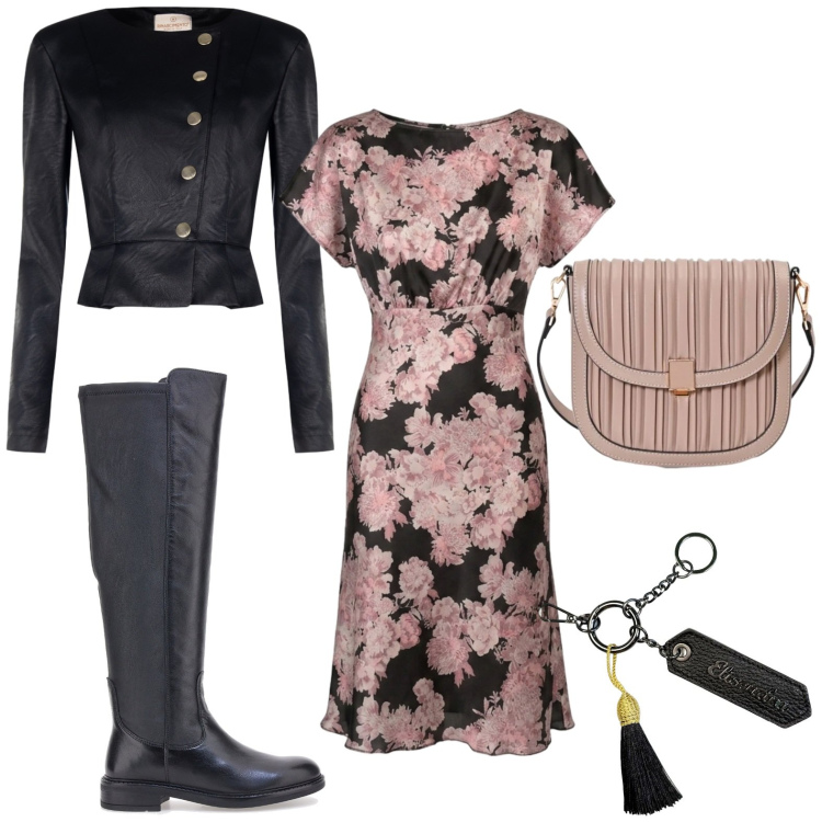 Outfit donna - Oroscopo La Bilancia. Stile Casual per Tutti i giorni. Abbinamento con portachiavi, borse a tracolla, giacche, vestiti midi/longuette, stivali.
