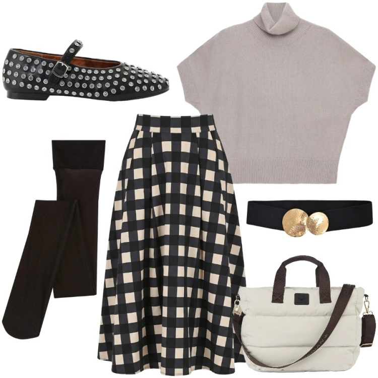 Outfit donna - Total look #2480164. Stile Romantica per Tutti i giorni. Abbinamento con pullovers, gonne longuette, cinture, ballerine, borse tote, collant.