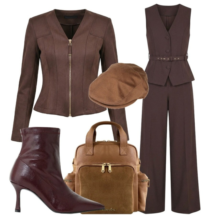 Outfit donna - Maschile e femminile. Stile Trendy per Ufficio. Abbinamento con stivaletti, zaini, tute, blazer, cappelli.