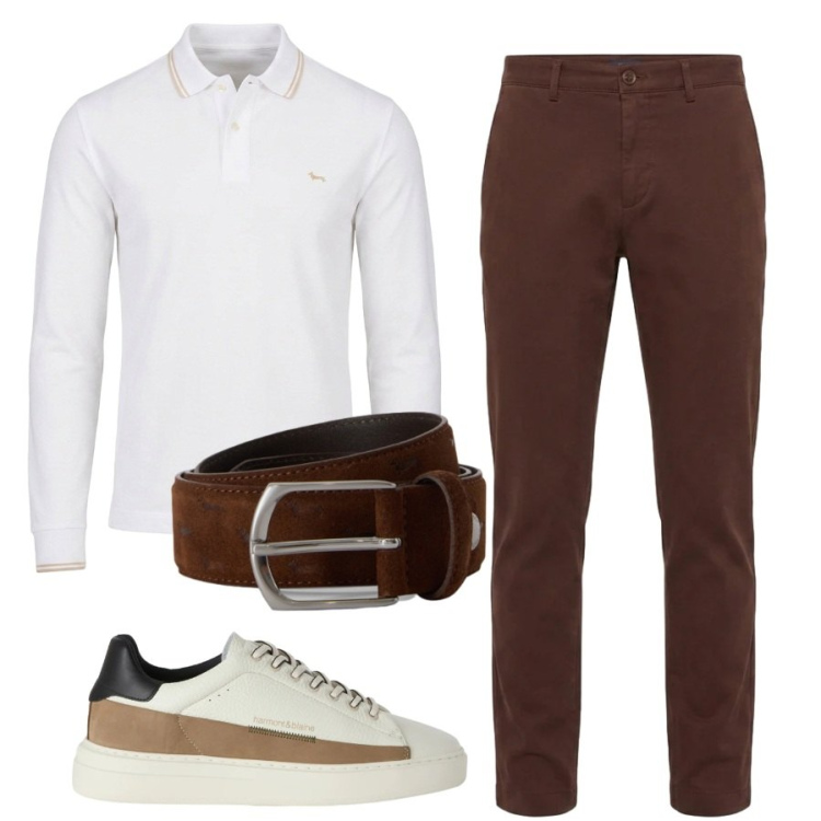 Outfit uomo - Polo e sneakers. Stile Casual per Ufficio. Abbinamento con sneakers, cinture, pantaloni, polo.