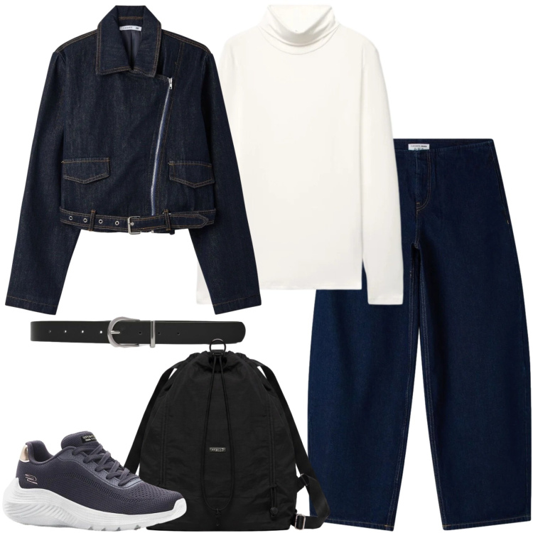 Outfit donna - Total look #2480228. Stile Urban per Tutti i giorni. Abbinamento con zaini, jeans, t-shirt, cappotti, cinture, sneakers.