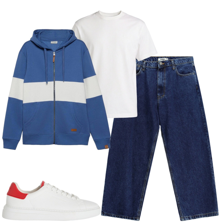 Outfit uomo - Settembre. Stile Casual per Tutti i giorni. Abbinamento con t-shirt, sneakers, jeans, felpe con cappuccio.