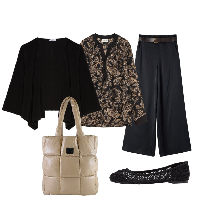Outfit donna - Total look #2480262. Stile Glamour per Tutti i giorni. Abbinamento con blazer, shopping bag, pantaloni, bluse, ballerine.
