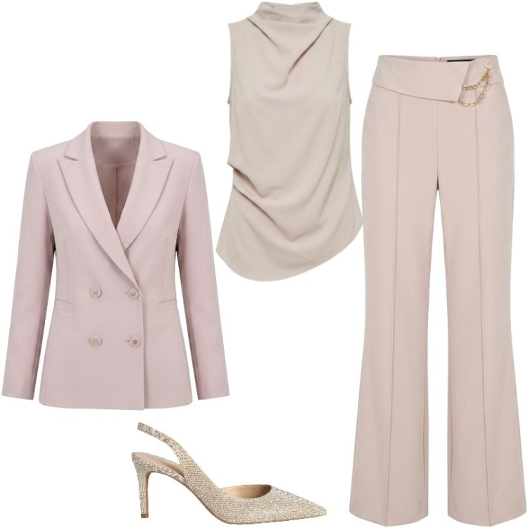 Outfit donna - Rinascimento. Stile Chic per Cerimonia. Abbinamento con décolleté, blazer, pantaloni, top.