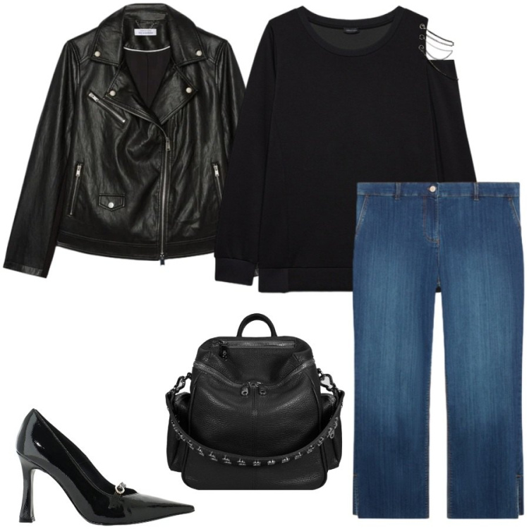 Outfit donna - Total look #2480268. Stile Glamour per Tutti i giorni. Abbinamento con décolleté, jeans dritti, felpe, giacche, zaini.