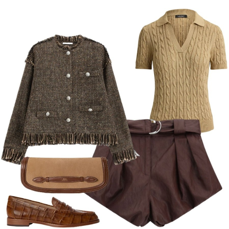 Outfit donna - Total look #2480273. Stile Glamour per Tutti i giorni. Abbinamento con blazer, shorts, clutch, polo, mocassini.