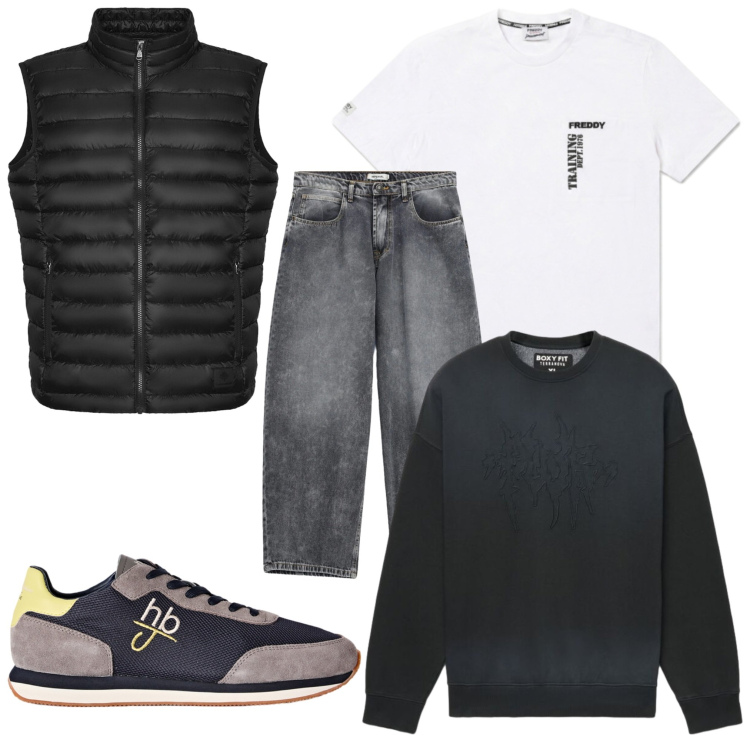 Outfit uomo - Total look #2480277. Abbinamento con sneakers, jeans, t-shirt, piumini, felpe.