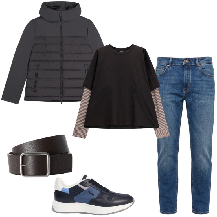 Outfit uomo - Total look #2480284. Stile Casual per Tutti i giorni. Abbinamento con jeans, cinture, sneakers, t-shirt, piumini.
