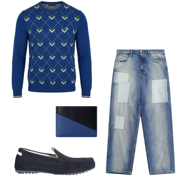 Outfit uomo - Total look #2480285. Stile Casual per Tutti i giorni. Abbinamento con maglieria, portafogli, scarpe stringate, jeans.