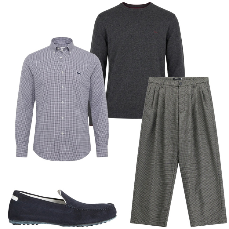 Outfit uomo - Total look #2480290. Stile Casual per Tutti i giorni. Abbinamento con maglieria, camicie, scarpe stringate, pantaloni.