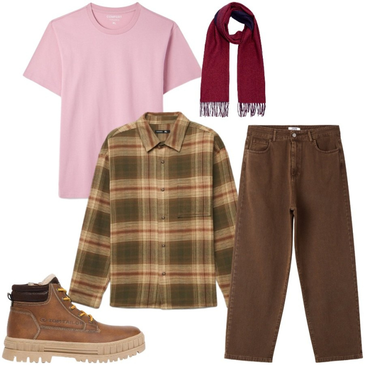 Outfit uomo - Total look #2480320. Stile Urban per Tutti i giorni. Abbinamento con sciarpe, pantaloni, camicie, t-shirt, stivali e stivaletti.