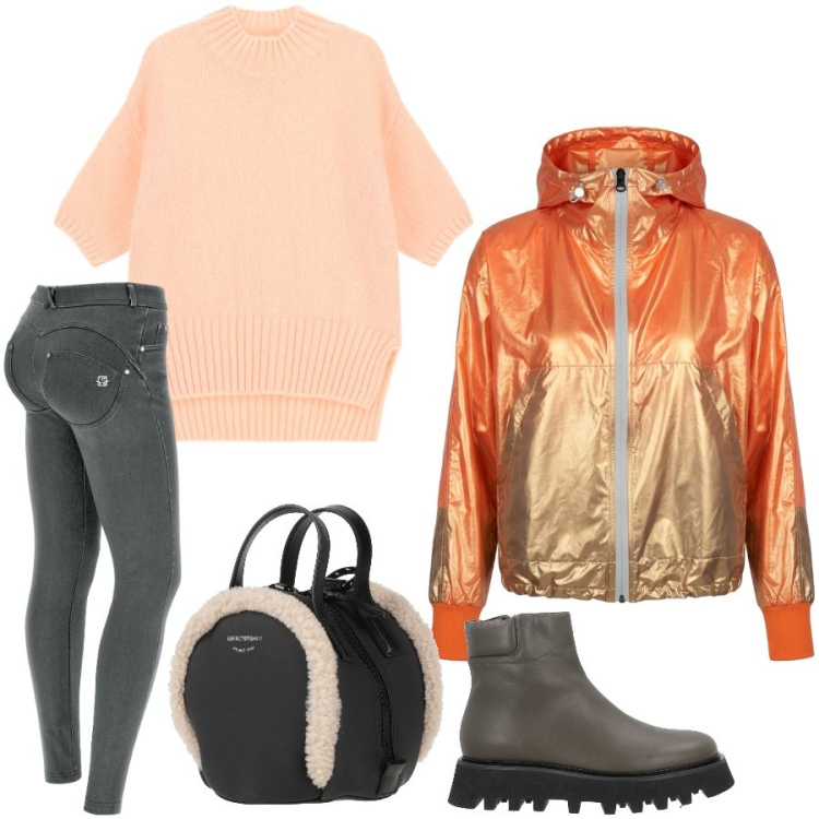 Outfit donna - Total look #2480340. Stile Urban per Tutti i giorni. Abbinamento con zaini, stivaletti, maglieria, jeans skinny, bomber.