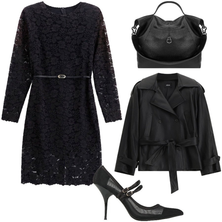 Outfit donna - Sera in black. Stile Chic per Serata fuori. Abbinamento con vestiti midi/longuette, borse a spalla, trench, décolleté.