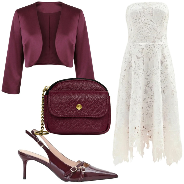 Outfit donna - Domenica battesimo. Stile Romantica per Cerimonia. Abbinamento con vestiti asimmetrici, bolero, décolleté, portachiavi.