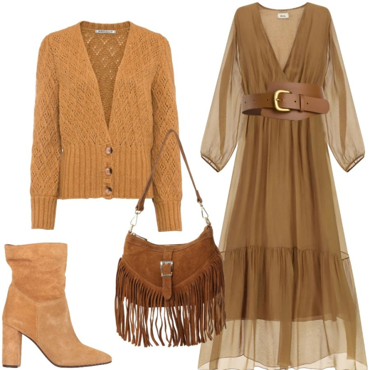Outfit donna - L\' abito da portare tutto l\'anno. Stile Boho per Tutti i giorni. Abbinamento con stivaletti, cinture, cardigans, borse a spalla, vestiti lunghi.