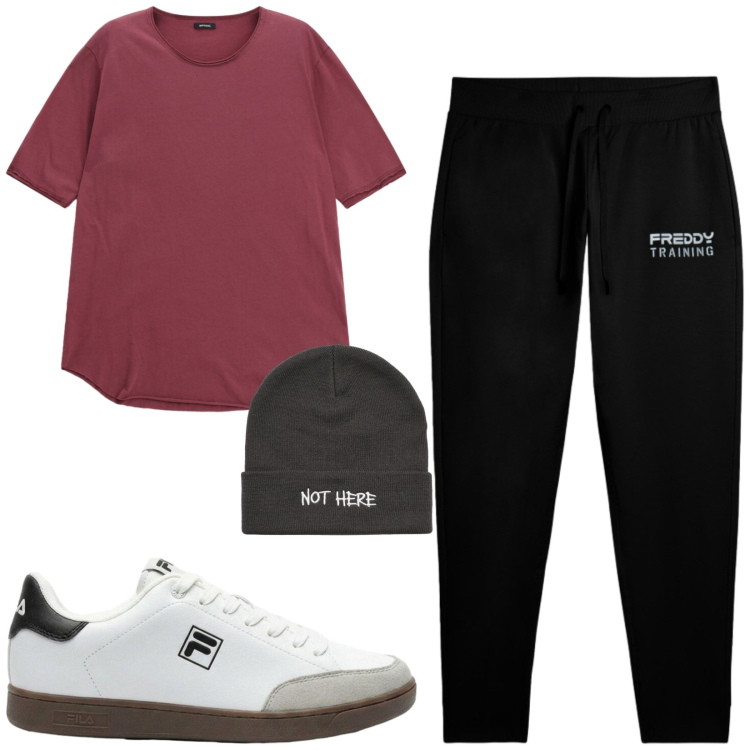 Outfit uomo - Total look #2480375. Stile Casual per Sport. Abbinamento con t-shirt, pantaloni, berretti, sneakers.