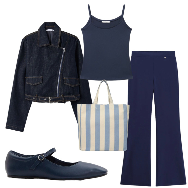Outfit donna - Total look #2480395. Stile Urban per Tutti i giorni. Abbinamento con ballerine, shopping bag, canottiere, cappotti, pantaloni.