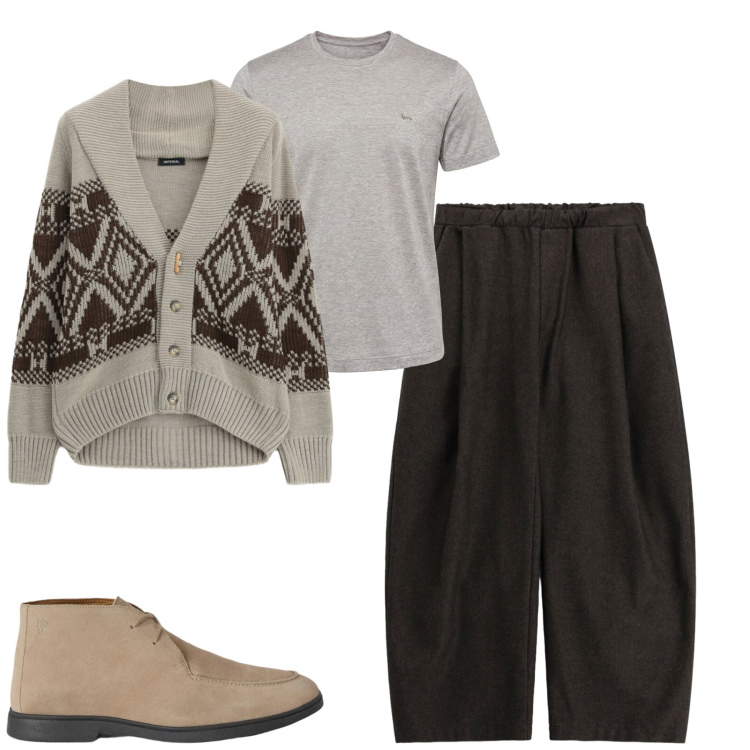 Outfit uomo - Total look #2480396. Stile Urban per Tutti i giorni. Abbinamento con stivali e stivaletti, t-shirt, pantaloni, cardigans.