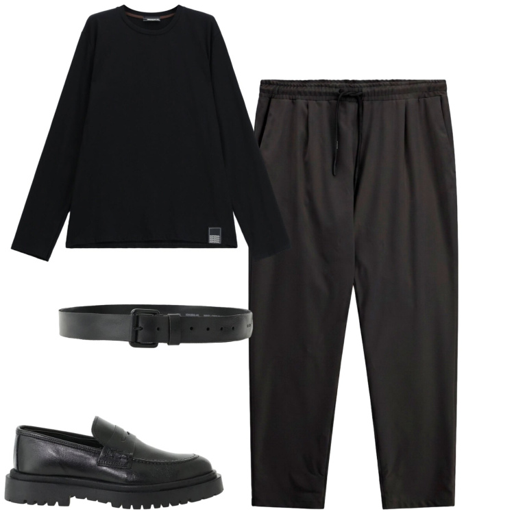 Outfit uomo - Total look #2480404. Stile Urban per Tutti i giorni. Abbinamento con cinture, scarpe stringate, t-shirt, pantaloni.