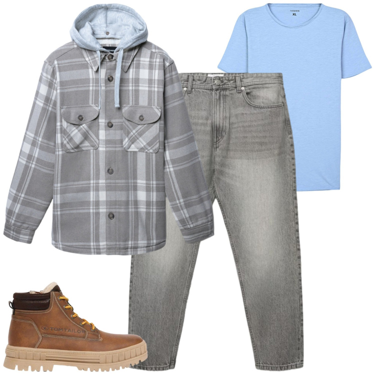 Outfit uomo - City. Stile Casual per Tutti i giorni. Abbinamento con cappotti, jeans, t-shirt, stivali e stivaletti.