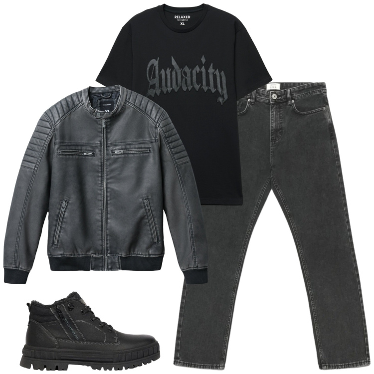 Outfit uomo - Friday. Stile Casual per Serata speciale. Abbinamento con giacche, t-shirt, jeans dritti, stivali e stivaletti.
