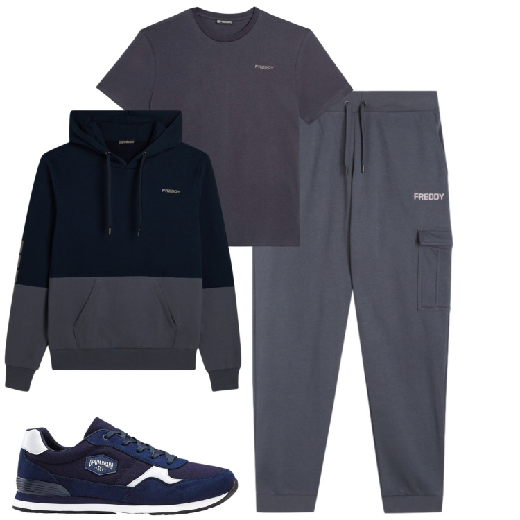Outfit uomo - Total look #2480435. Stile Casual per Tutti i giorni. Abbinamento con pantaloni cargo, felpe con cappuccio, t-shirt, sneakers.