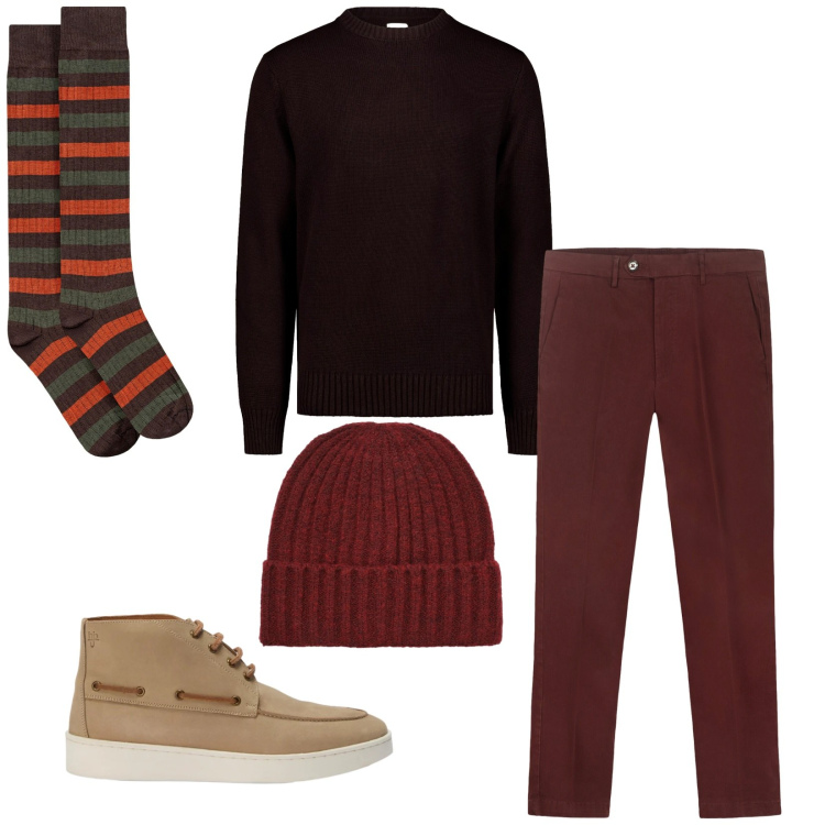Outfit uomo - Total look #2480441. Stile Casual per Tutti i giorni. Abbinamento con stivali e stivaletti, calzini, pantaloni chino, maglieria, berretti.