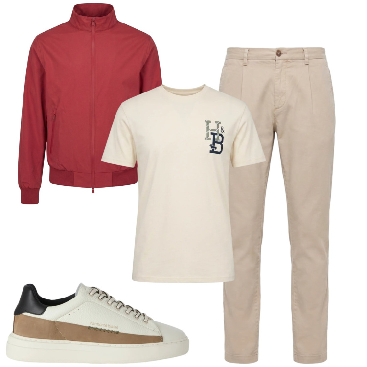 Outfit uomo - Total look #2480452. Stile Casual per Tutti i giorni. Abbinamento con sneakers, t-shirt, pantaloni, bomber.