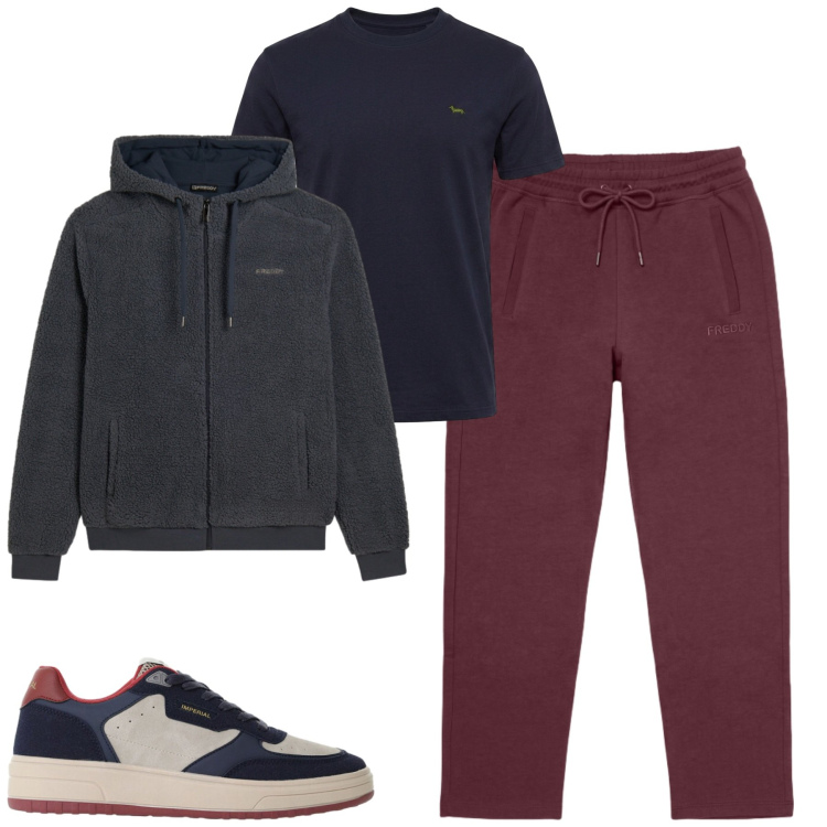 Outfit uomo - Total look #2480456. Stile Casual per Tutti i giorni. Abbinamento con t-shirt, sneakers, felpe con cappuccio, pantaloni.