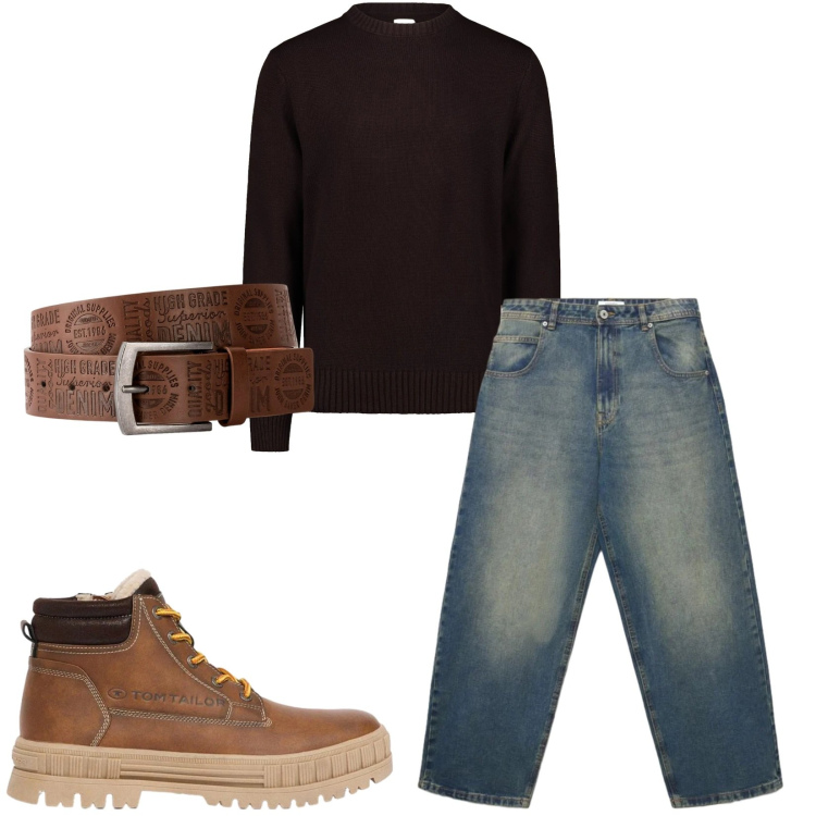 Outfit uomo - Total look #2480469. Stile Casual per Tutti i giorni. Abbinamento con maglieria, jeans, cinture, stivali e stivaletti.