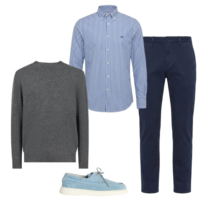 Outfit uomo - Total look #2480471. Stile Business/Elegante per Ufficio. Abbinamento con pantaloni, camicie, scarpe stringate, maglieria.