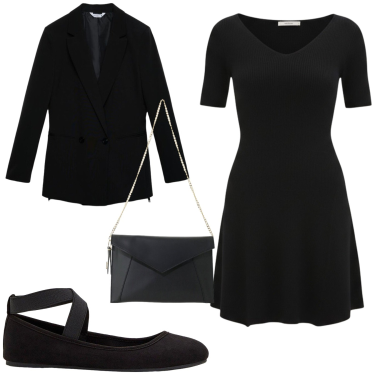 Outfit donna - Total look #2480475. Stile Chic per Serata fuori. Abbinamento con ballerine, blazer, vestiti, borse a tracolla.