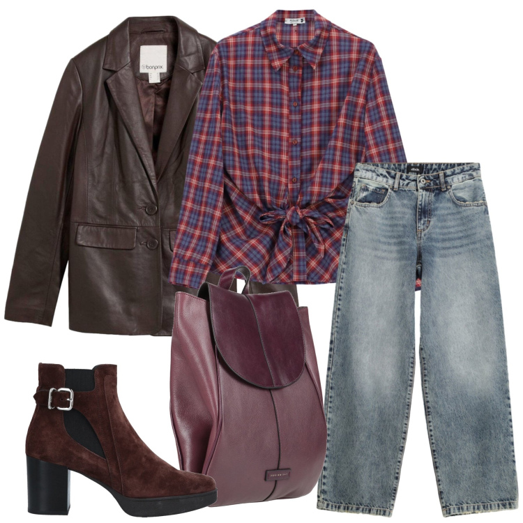 Outfit donna - Settembre. Stile Casual chic per Tutti i giorni. Abbinamento con camicie, jeans dritti, stivaletti chelsea, zaini, blazer.