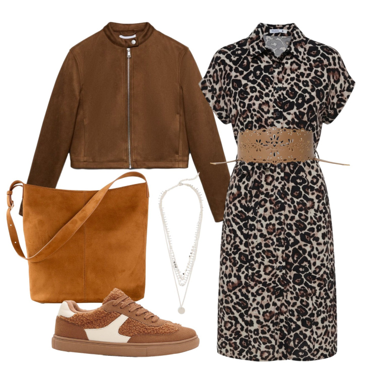 Outfit donna - Settembre. Stile Casual chic per Tutti i giorni. Abbinamento con sneakers, borse a mano, collane, giacche, cinture, vestiti chemisier.