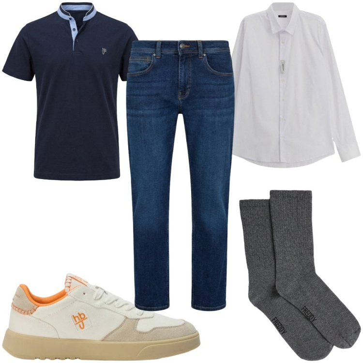 Outfit uomo - Total look #2480514. Stile Casual per Tutti i giorni. Abbinamento con sneakers, polo, jeans dritti, camicie, calzini.