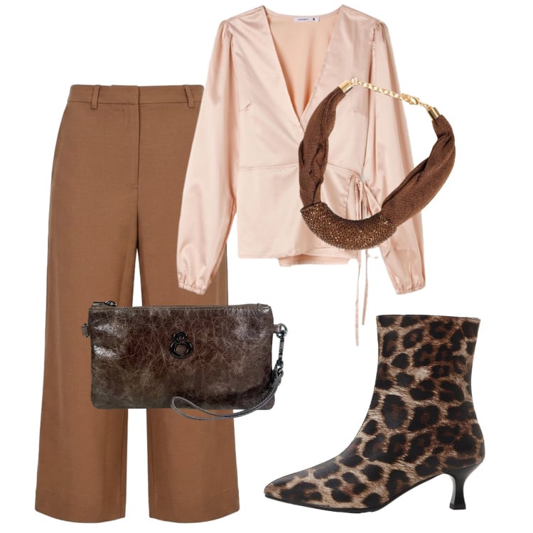 Outfit donna - Total look #2480547. Stile Bon Ton per Ufficio. Abbinamento con stivaletti, bluse, pantaloni a palazzo, collane, pochette.